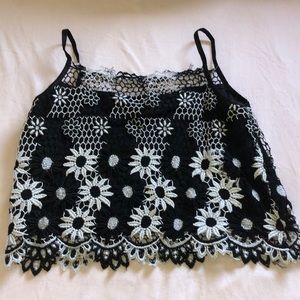 Black and silver embroidered crop top